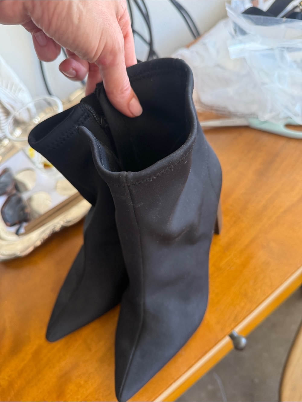 Jeffrey Campbell Black Pointed Sock Booties with Side Zip